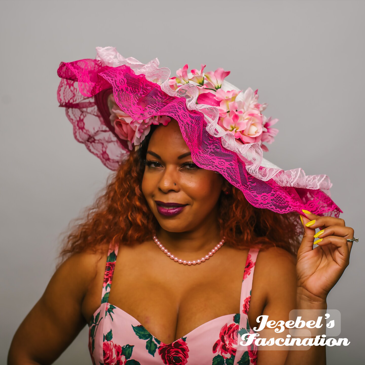 Floral Derby/ Church/ Sun Hat Organza Church Fascinator Wedding Tea Party Derby Hats for  main image 2