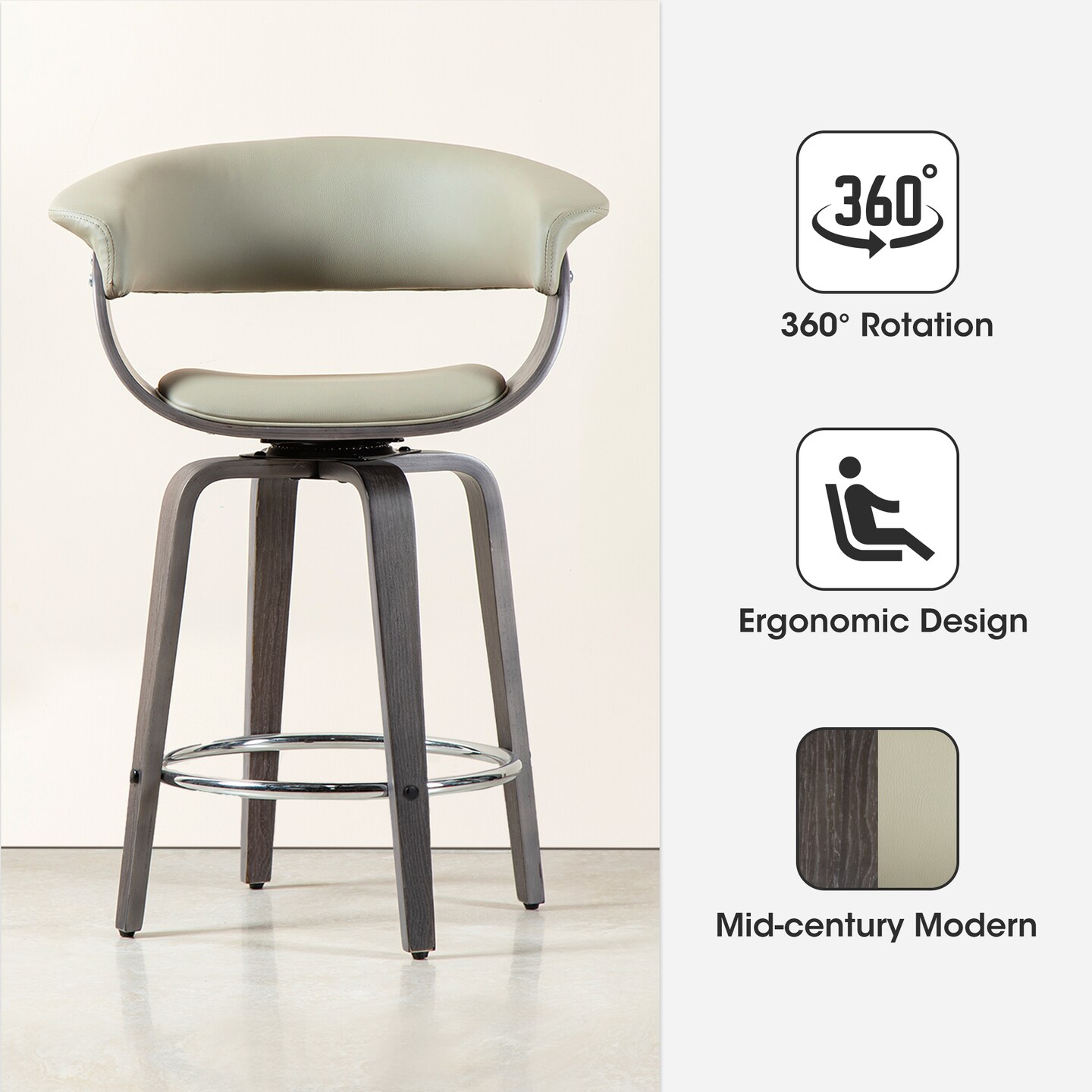 Set of 2/4 Mid-century Modern Leatherette Swivel Bar Stools/Counter Stools with Walnut Bentwood Frame