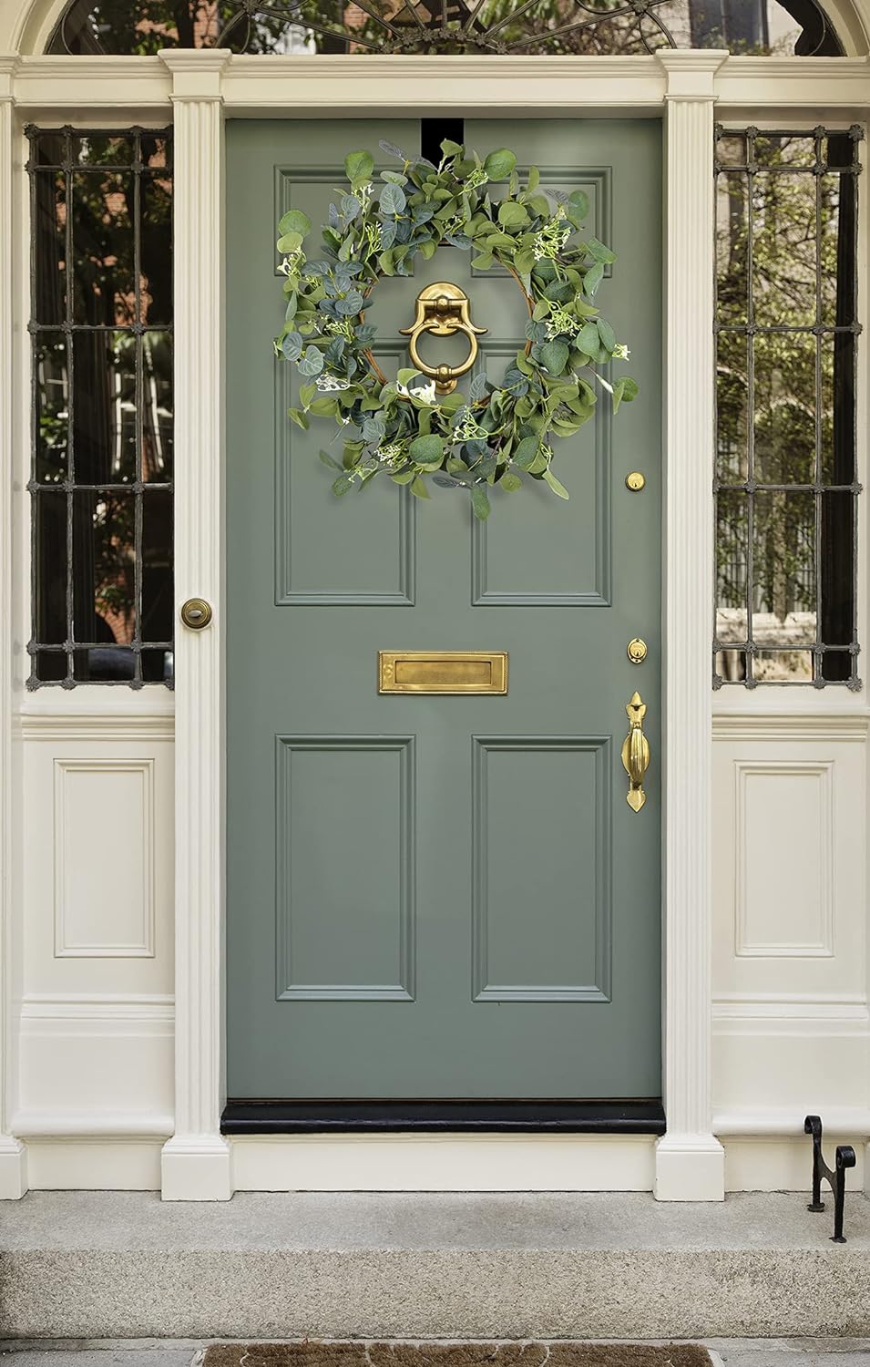 Eucalyptus Wreaths for Front Door 20", Handmade Green Leaves Wreath