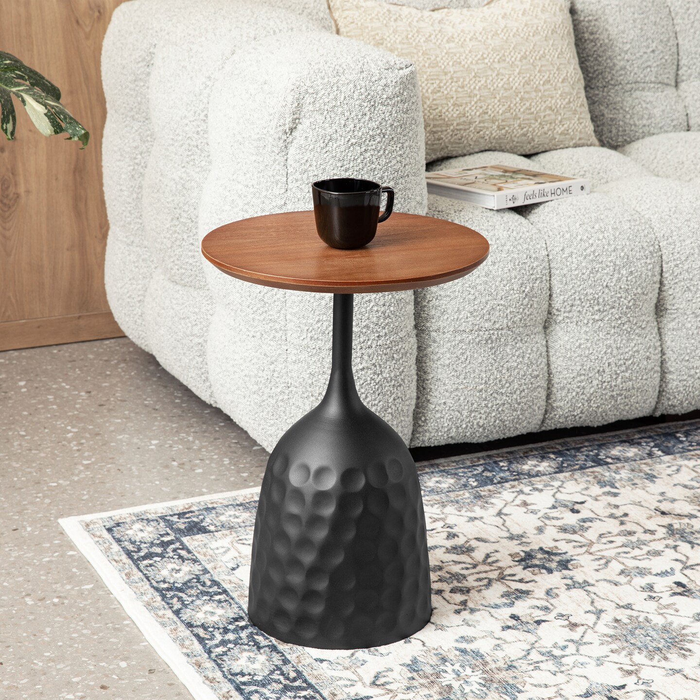 Metal Wine Bottle Shaped Accent Table With Wooden Top