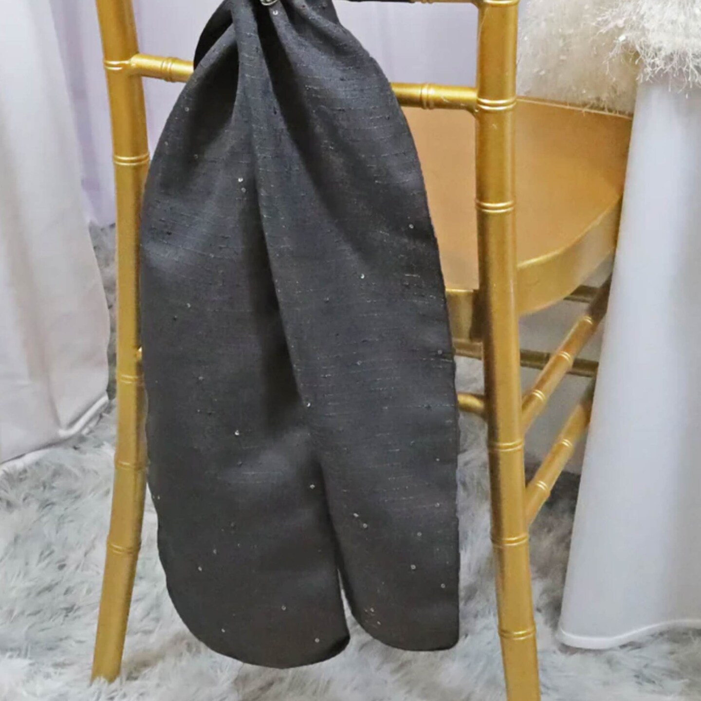 10 Pieces Pewter or Charcoal Sequin Burlap Chair Sashes, 8"x108" Rustic Glam Event Decor