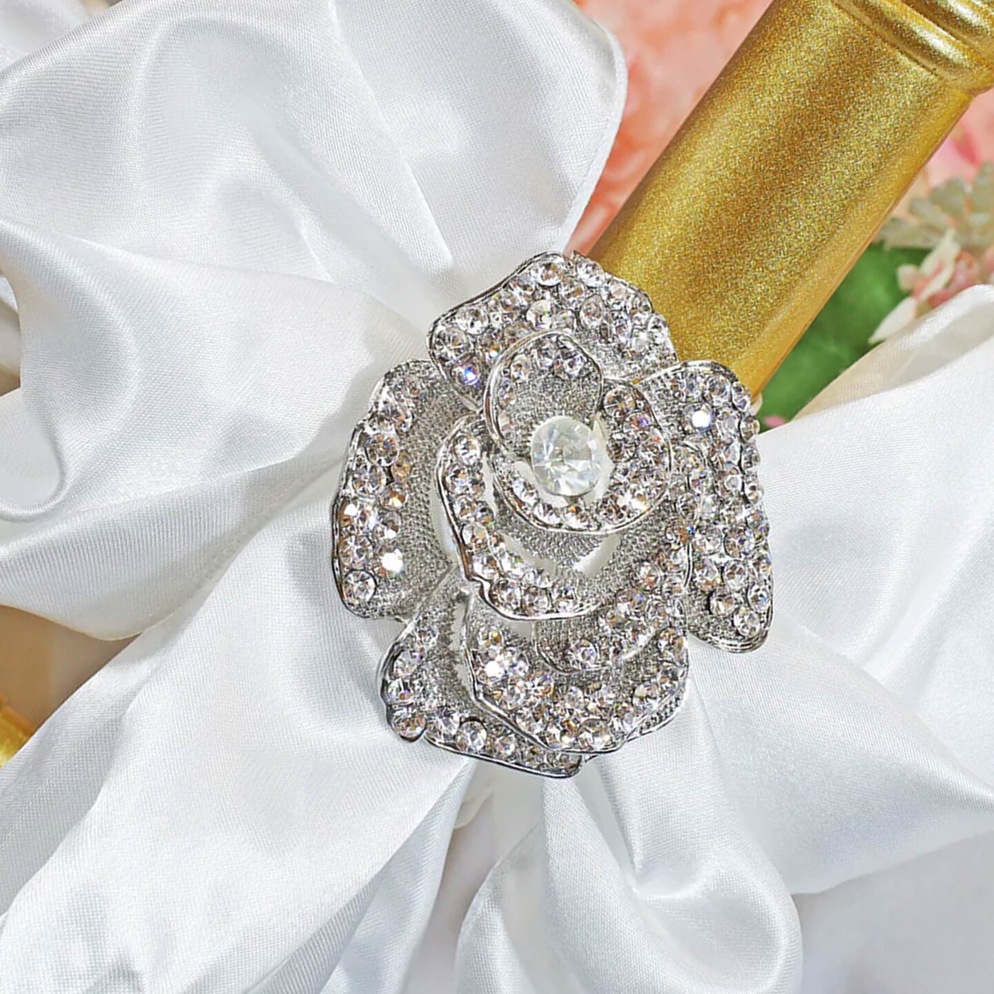 Rose Rhinestone Chair Sash Buckle Silver Metal Accent 2 Inch Width