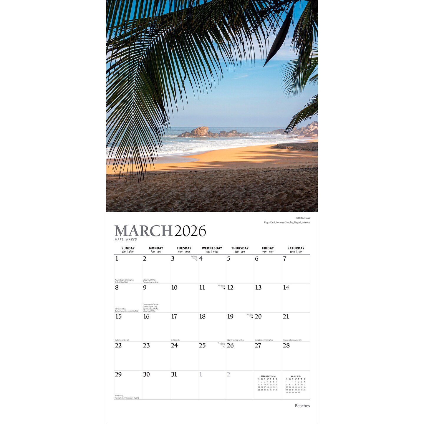 Beaches | 2026 12 x 24 Inch (Hanging) Monthly Square Wall Calendar | Foil Stamped Cover