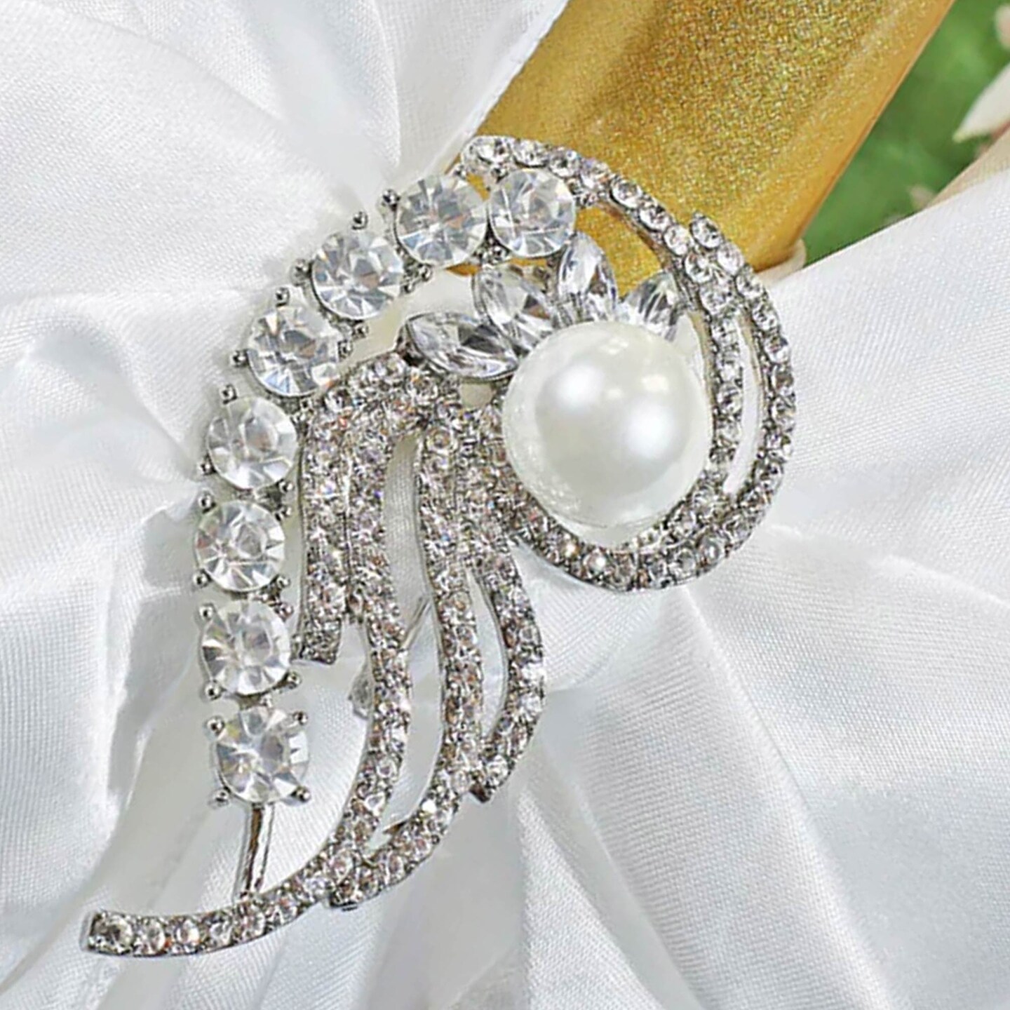 Swirl Pearl Rhinestone Chair Sash Buckle Silver Metal 2 Inch Width
