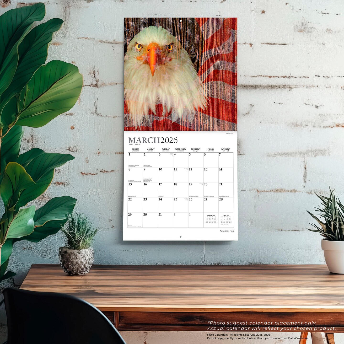 America&#x27;s Flag | 2026 12 x 24 Inch (Hanging) Monthly Square Wall Calendar | Foil Stamped Cover