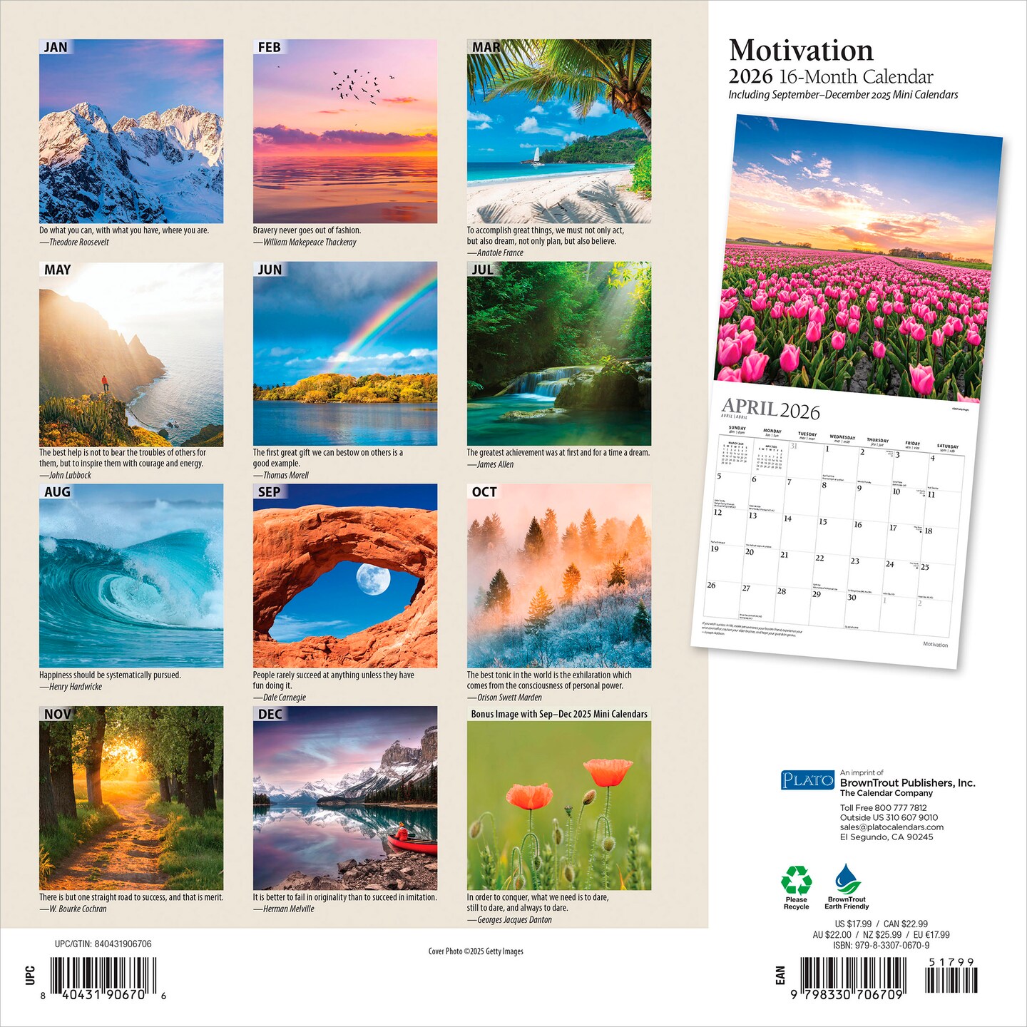 Motivation | 2026 12 x 24 Inch (Hanging) Monthly Square Wall Calendar | Foil Stamped Cover