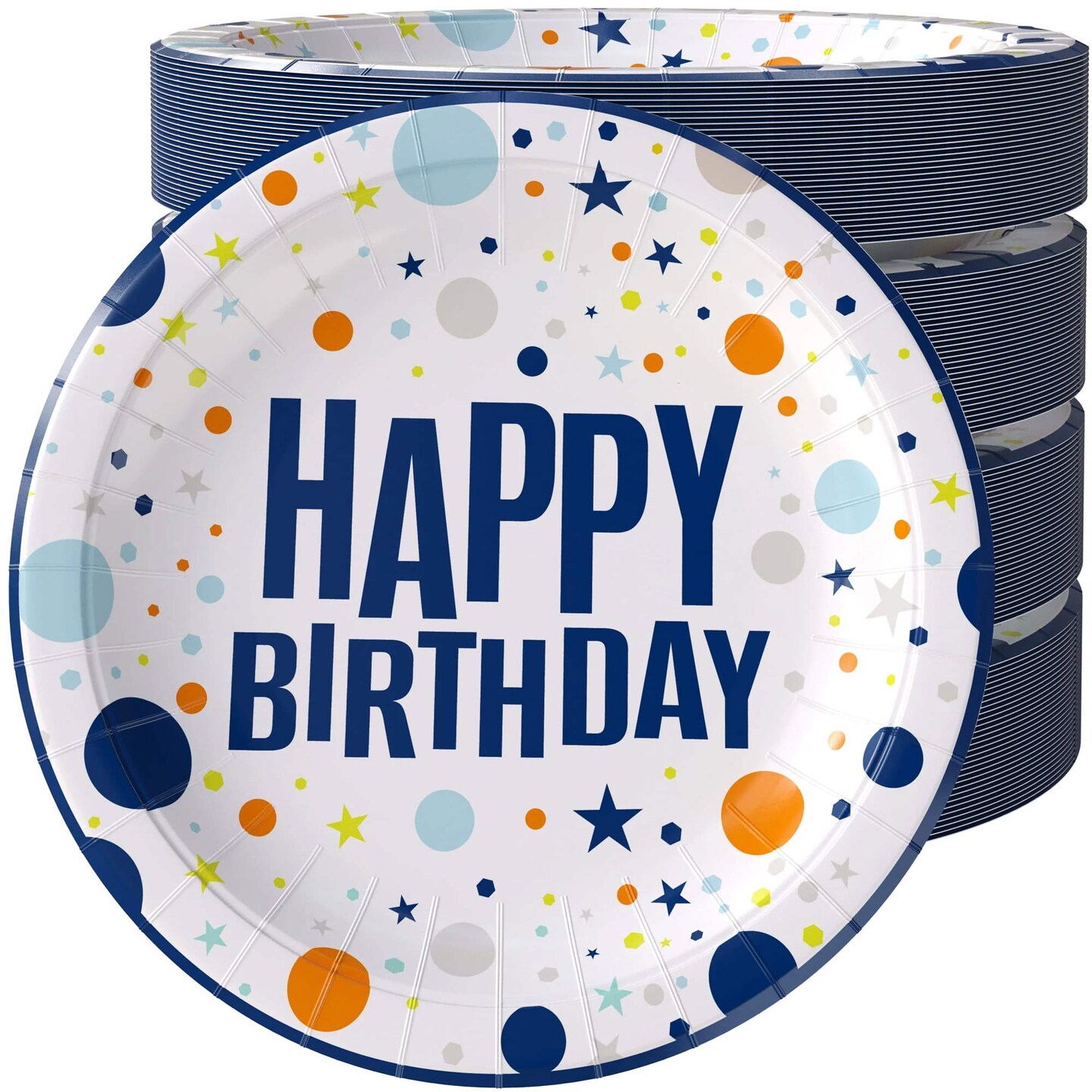 50 Count Blue Birthday Print Paper Plates 9 Inch – Stylish Disposable Party Supplies