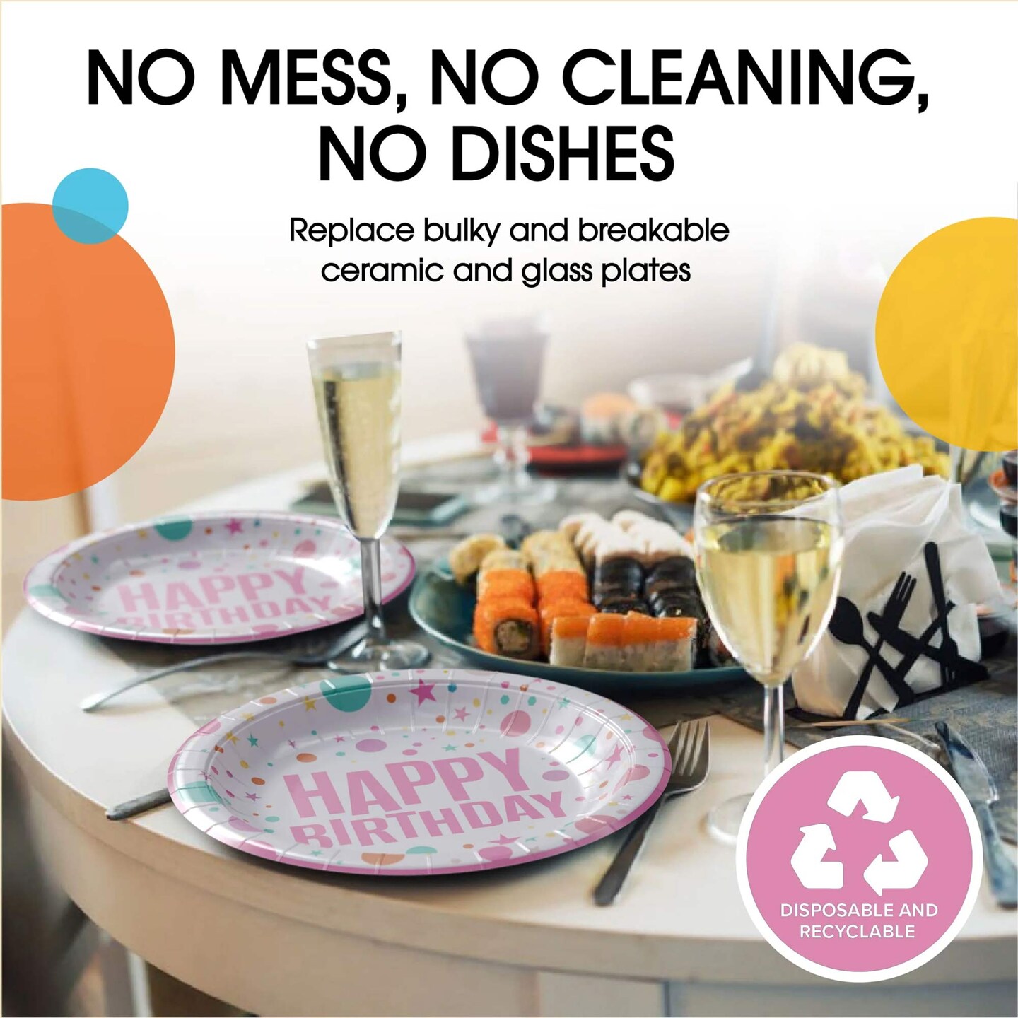 50 Count Pink Birthday Party Plates Disposable Dinnerware for Girls Baby Shower Celebration 9 Inch