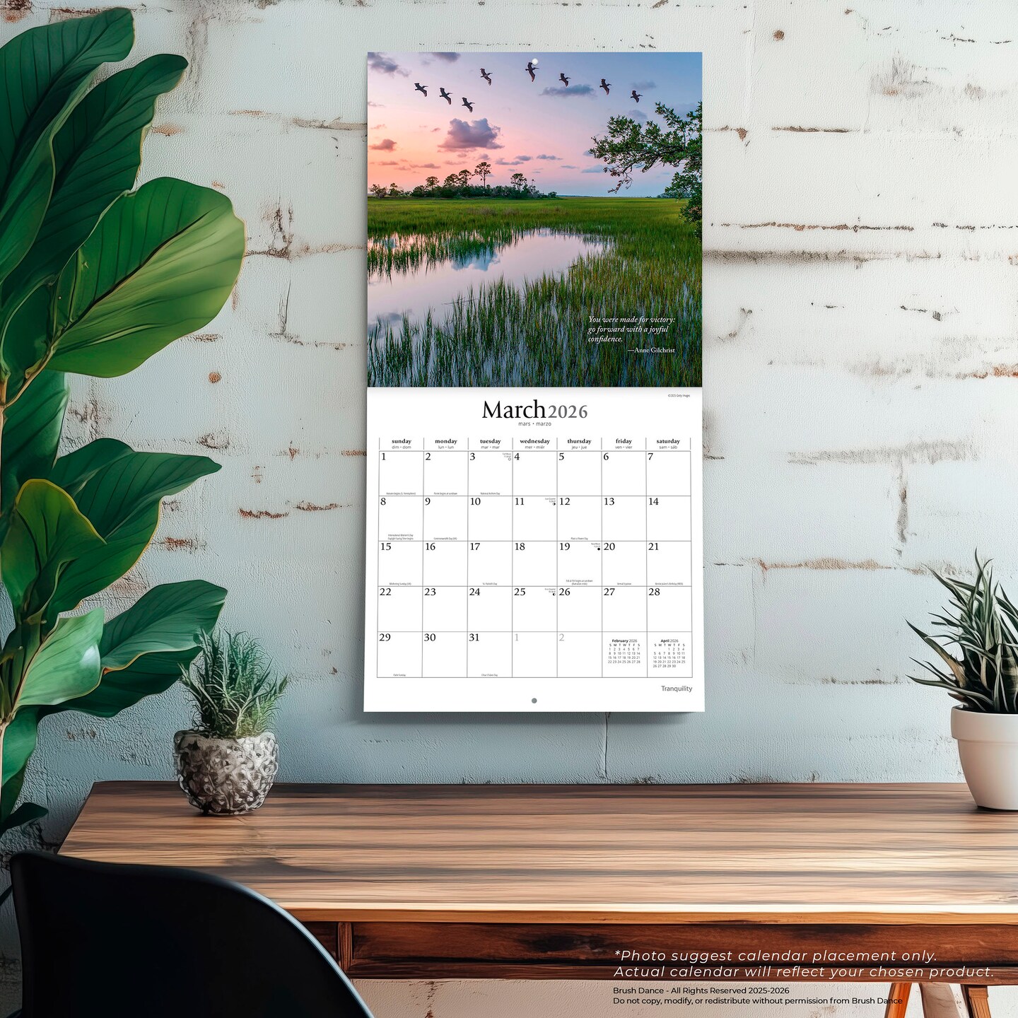 Tranquility | 2026 12 x 24 Inch (Hanging) Monthly Square Wall Calendar | Plastic-Free