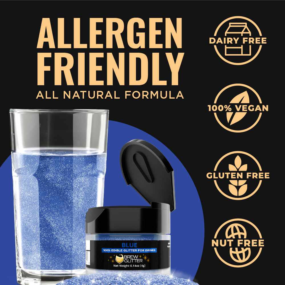 Brew Glitter - Blue Edible Drink Glitter (4g, x1 Flip-Cap Jar) for Beer, Cocktails and Beverages