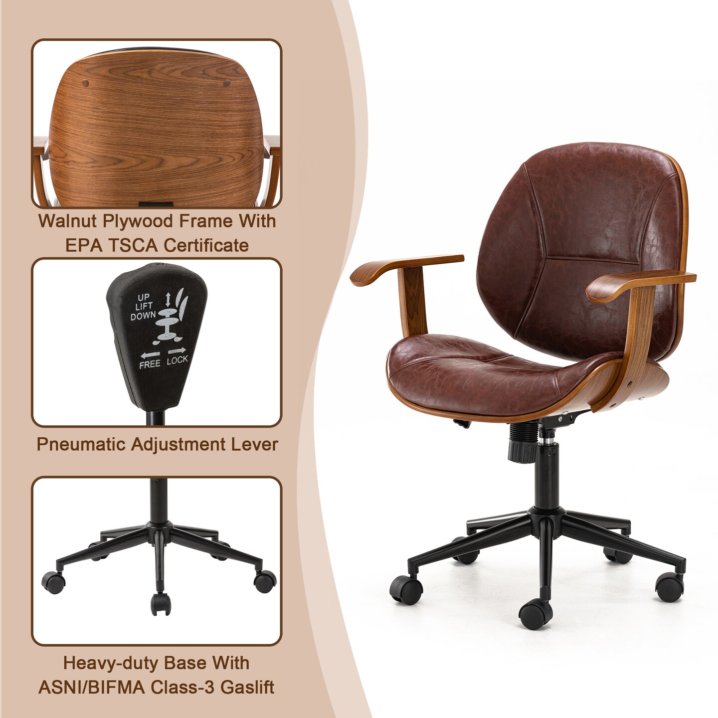 Modern Ergonomic Faux Leather Gaslift Adjustable Swivel Office Task Chair