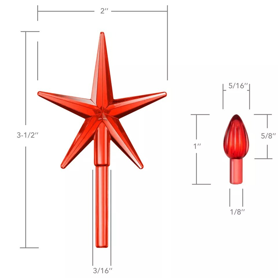 108 Replacement Ceramic Christmas Tree Twist Light Bulbs and 3 Star Toppers