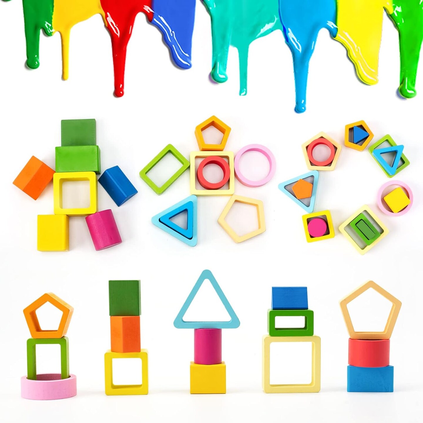 Toys for 1 2 3 Year Old Boys Girls-Wooden Sorting &#x26; Stacking Toys for Baby Toddlers,Educational Shape Color Sorter Preschool Kids Gifts&#x2026;