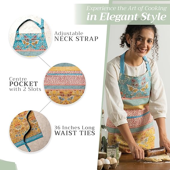 100% Cotton Kitchen Apron with an Adjustable Neck with Long Ties for Women Men Chef