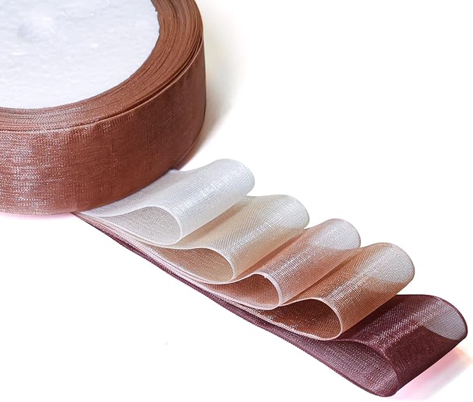 5 Rolls Organza Ribbon 1&#x22; x 25 Yd Each Roll, Fall Sheer Chiffon Ribbon, Transparent Sheer Ribbon for Gift Wrapping, Bouquet, Wedding, Party Decoration