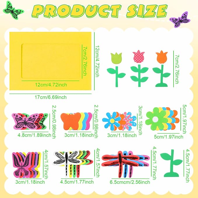 232 Pieces Spring DIY Picture Frames Craft Kit for Kids 32 Pieces Spring Felt Photo Frames with 200 Flower Dragonfly Butterfly Foam Stickers for Party Favor Home Classroom