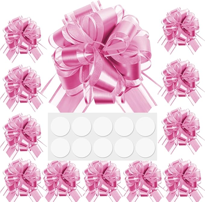 Bows for Gift Wrapping, Matte Ribbon Pull Bow- Large, 6 Inches ,12Pcs Pull Bow,for Christmas, Birthday Gift, Wendding Baskets,Party Decorations