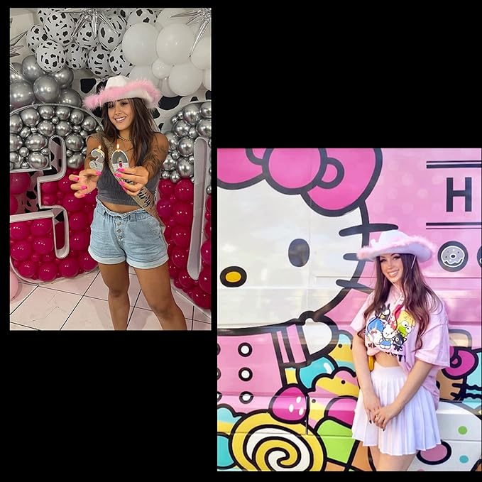 4E's Novelty Cowgirl Hat with Pink Feathers & Heart Shaped Sunglasses, Cowboy Hats for Women Costume Accessory