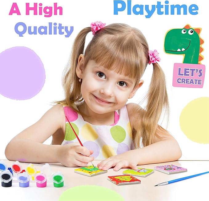 DIY Craft Kit; Design and Paint Magnet Tiles - Kids Paint Arts & Crafts Project; Includes 12 Tile Magnets, 8 Paint Colors, 2 Brushes and Marker; Fun Ceramic Tile Painting Kit