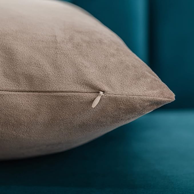 Decorative Pillow Covers 18x18 Taupe: 2 Pack Cozy Soft Velvet Square Throw Pillow Cases for Farmhouse Home Decor