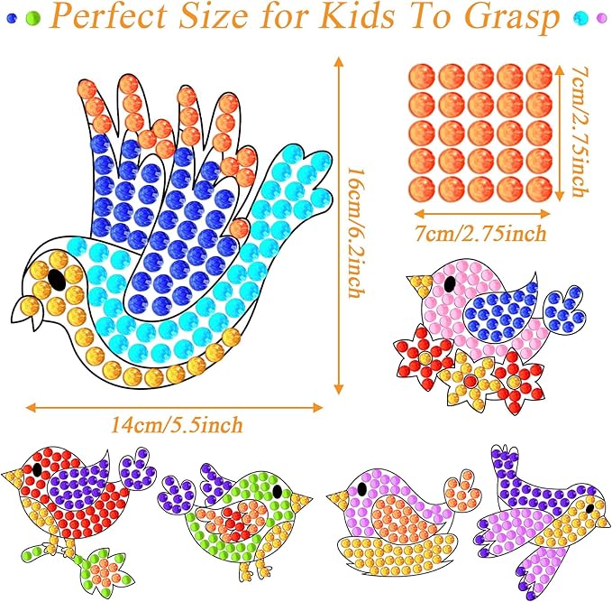 6-Piece Spring Bird DIY Diamond Suncatcher Craft Kit for Kids – Gem Painting Arts and Crafts for Ages 4-12, Spring and Summer Gifts, Home, School, and Party Decor