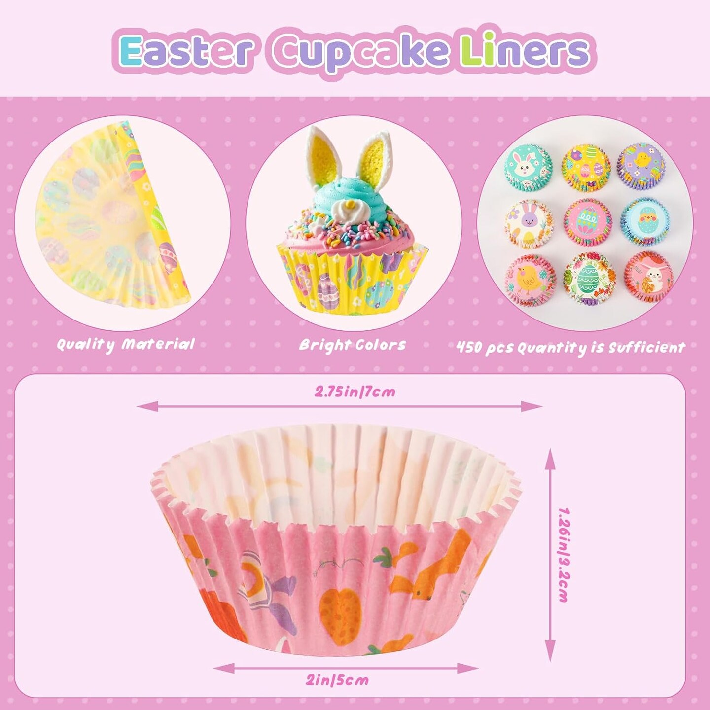 450pcs Easter Cupcake Liners, Bunny Chick Egg Flower Baking Cups Cupcake Wrappers Paper Wraps Muffin Liners for Easter Spring Birthday Party Candy Cake Decorations Supplies(9 Designs)