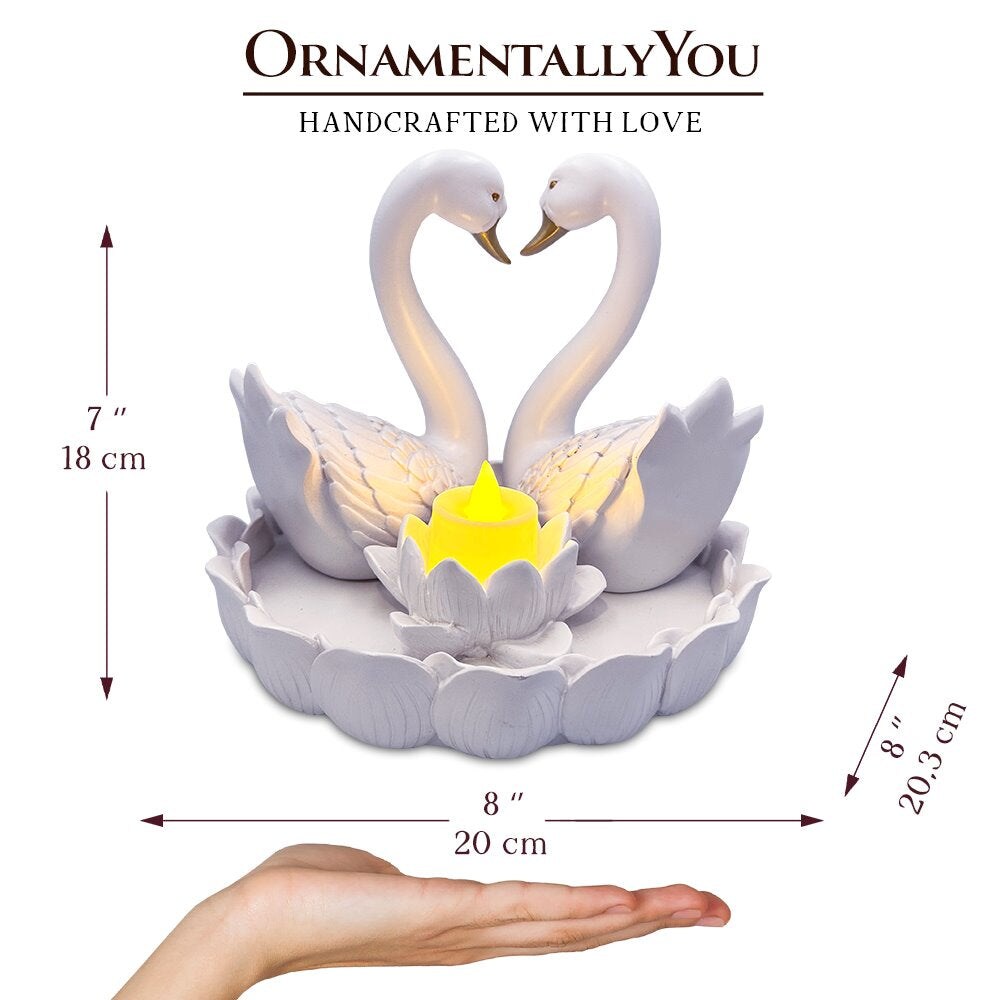 Elegance in Union Swan Figurine and Tealight Candle, 7&#x22; Romantic Couples Gift for Valentine or Anniversary