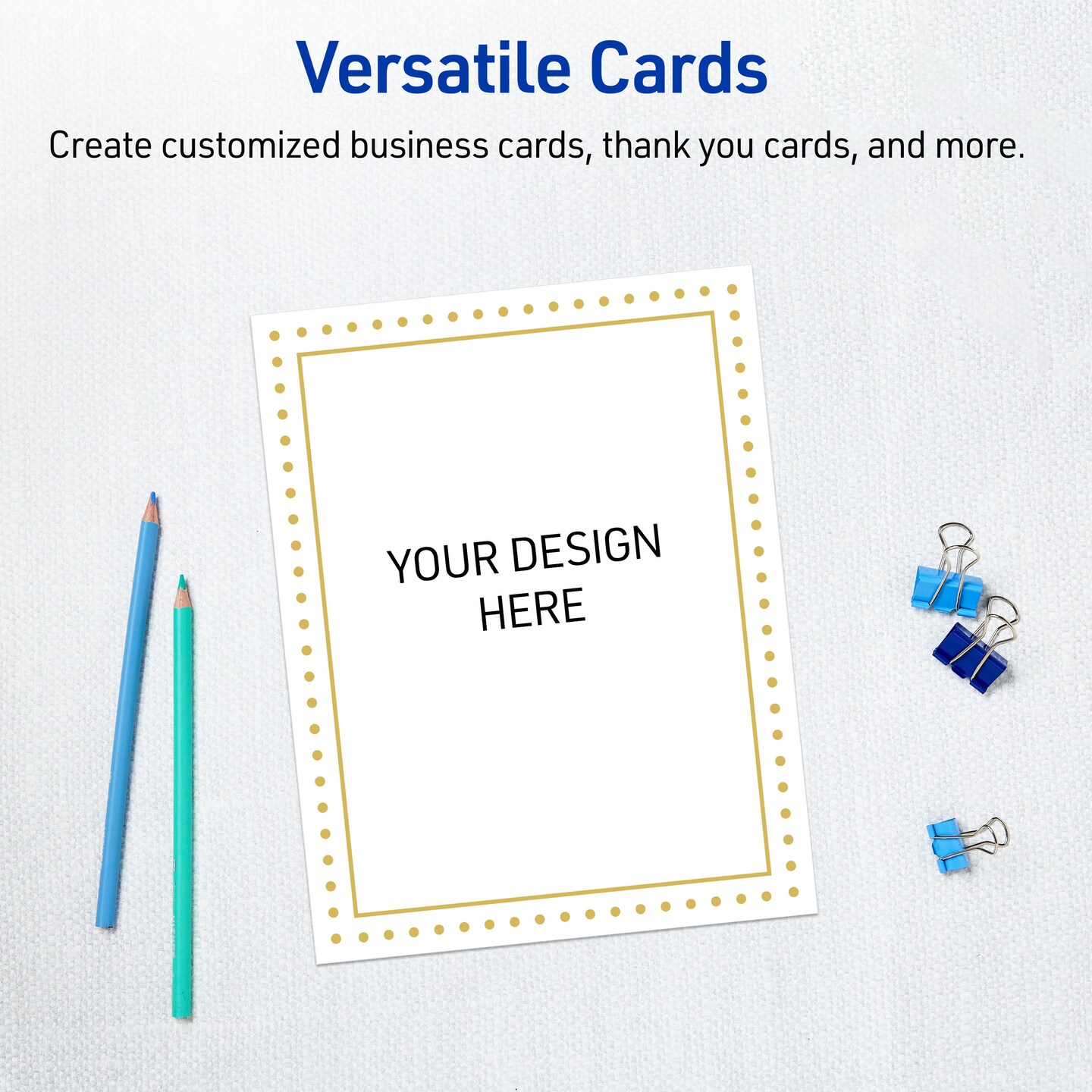 Avery Printable Rectangle Invitation Cards, Gold Border with Gold Dots, 5&#x22; x 7&#x22;, Matte White Rectangle Invitation Cards, Laser/Inkjet, 20ct, Great for Invitation Cards