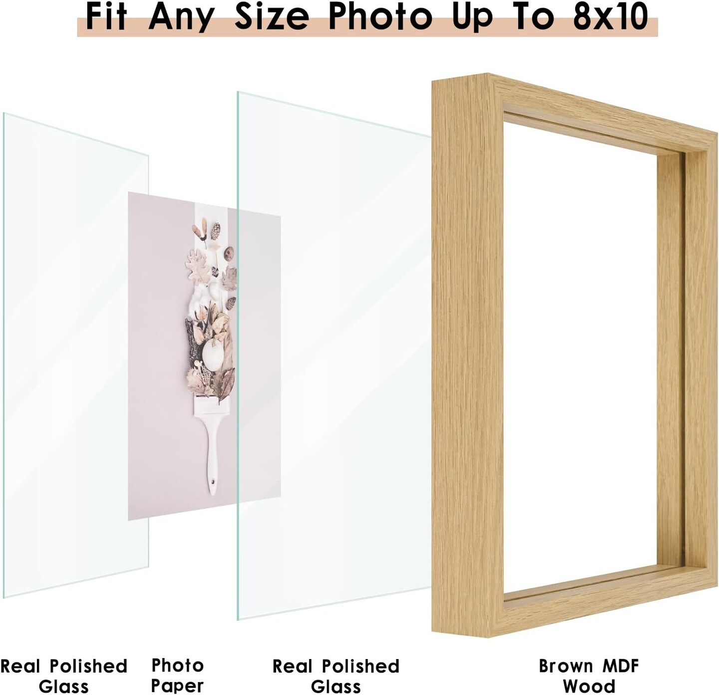 8x10 Floating Frame Set of 2,Double Glass Rustic Photo Frame for Wall Hanging
