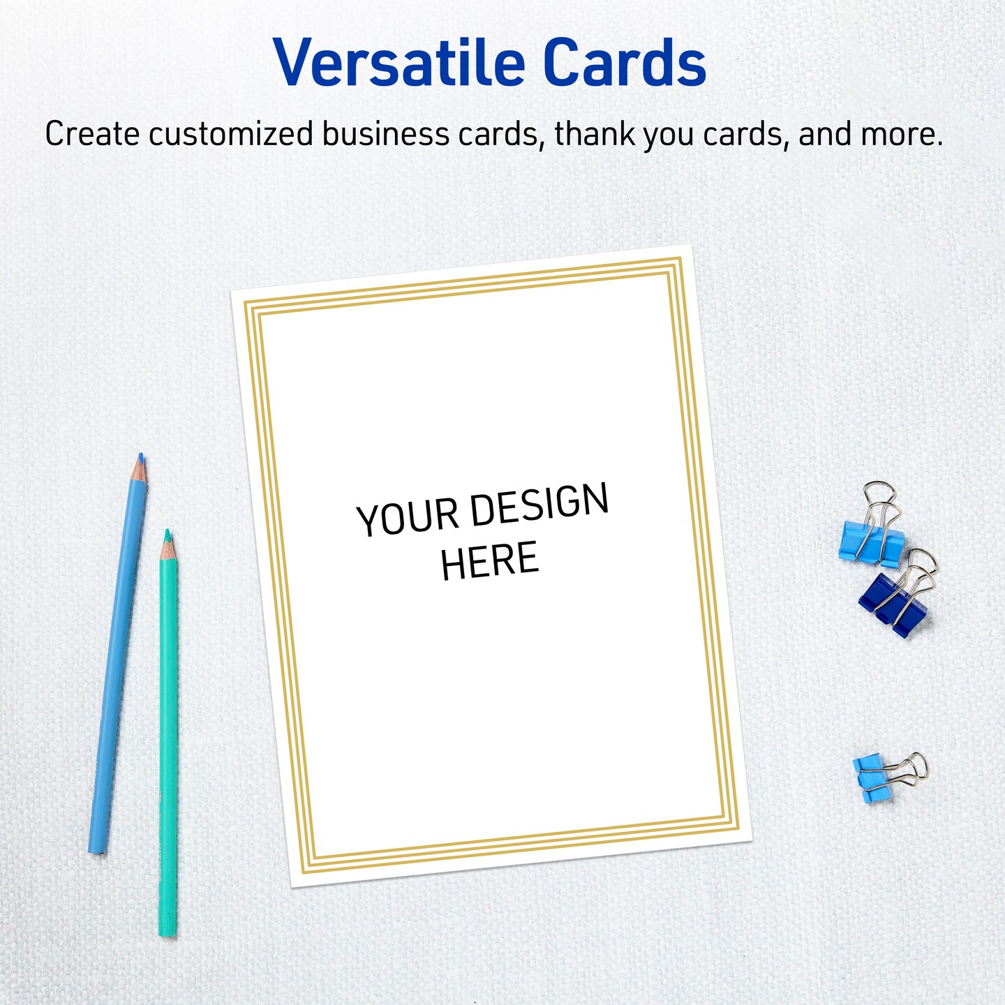 Avery Printable Full-Sheet Cardstock, Gold Multi-Lined Border, 8.5&#x22; x 11&#x22;, Matte White Full-Sheet Cardstock, Laser/Inkjet, 10ct, Great for Craft Cardstock Paper