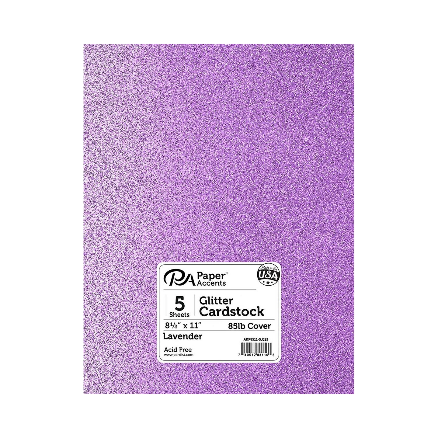 PA Paper Accents Glitter Cardstock 8.5? x 11? Lavender, 85lb colored cardstock paper for card making, scrapbooking, printing, quilling and crafts, 5 piece pack
