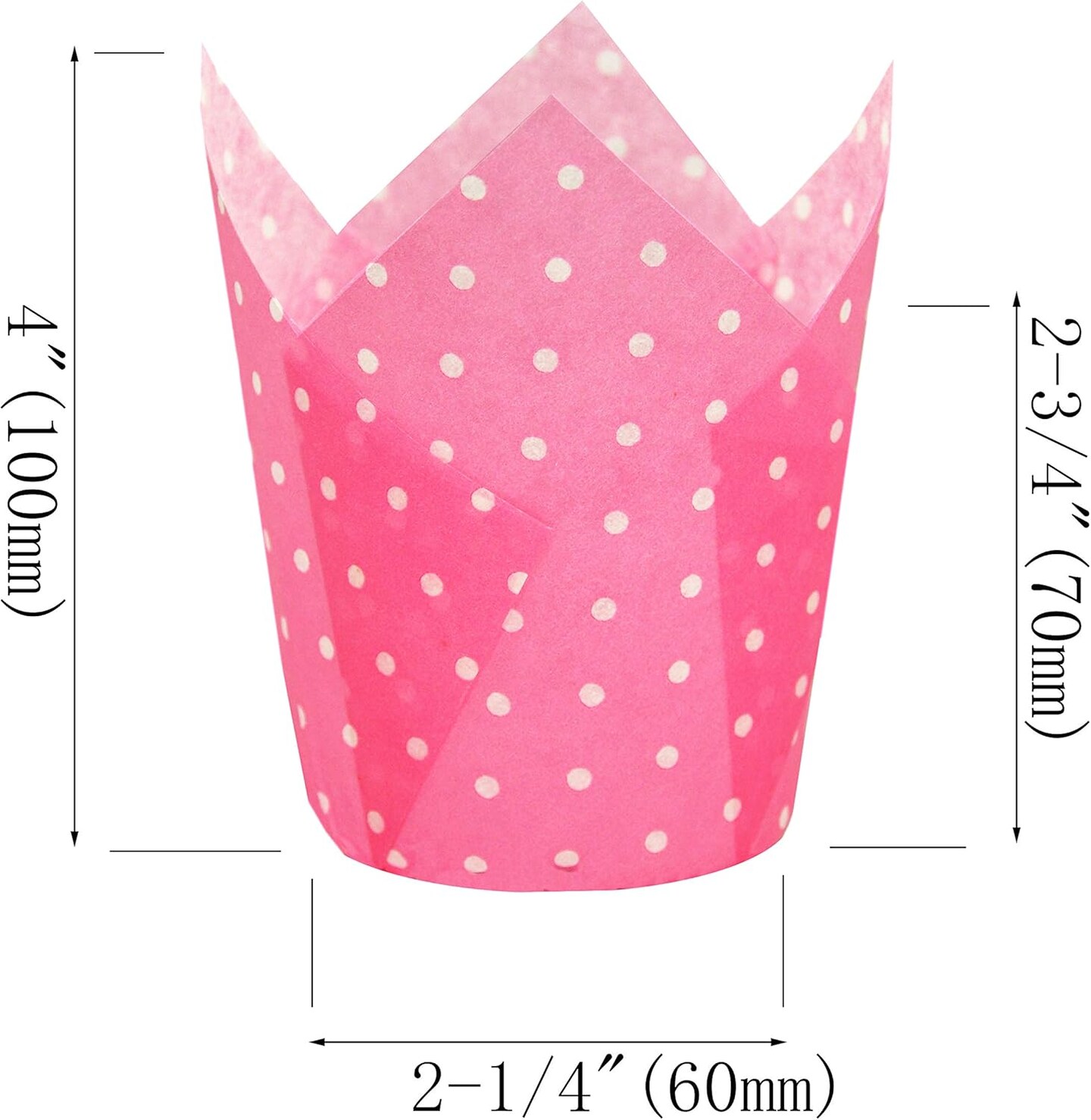Large Muffin Greaseproof paper Baking cupcake cups, 2-1/4&#x22; x 4&#x22; Pink printed with Polka Dot Tulip Baking Cup(Large) (125pcs)
