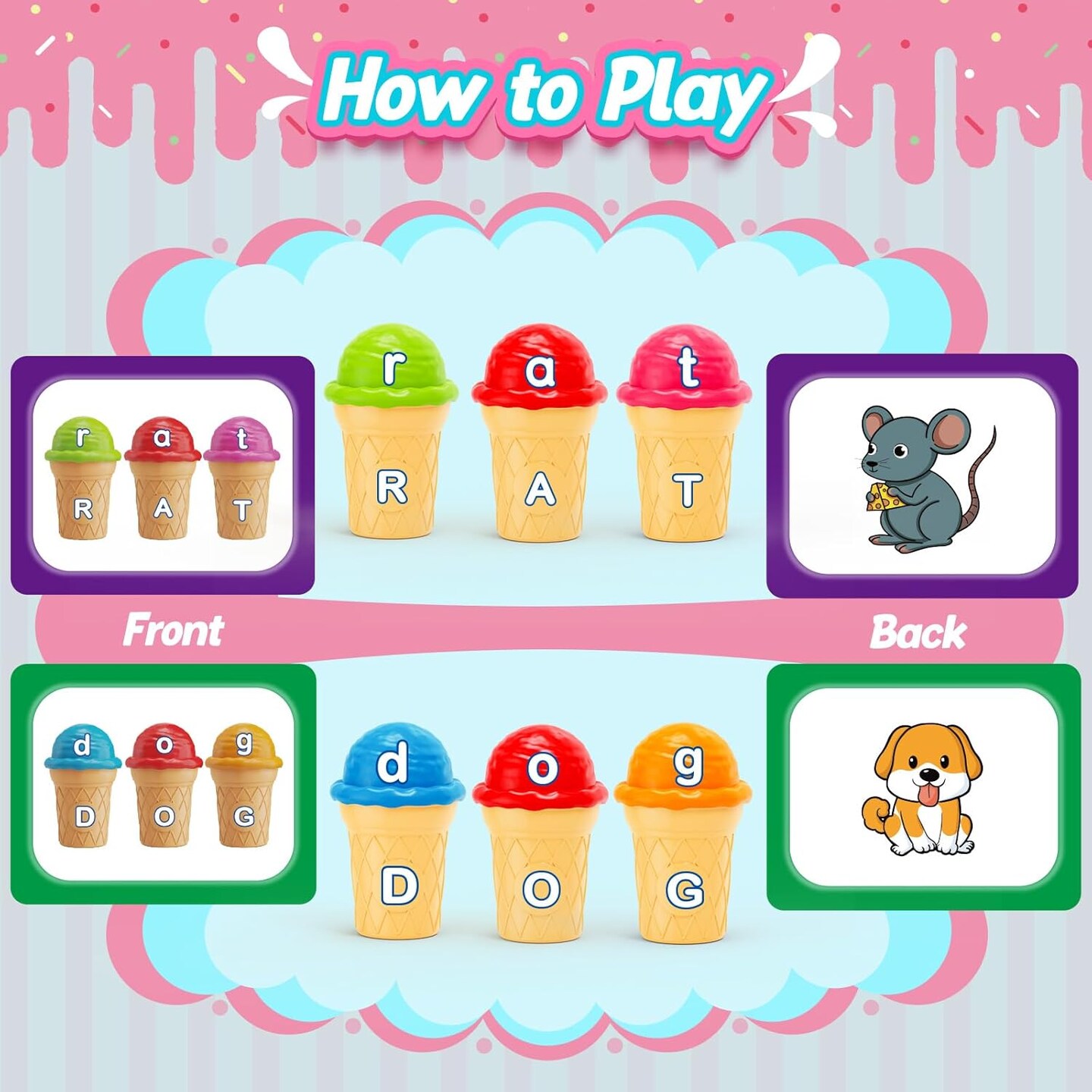 Ice Cream Alphabet Learning Toys,Color Sorting Matching Letter Game for Toddlers,Stacking Montessori Preschool Kindergarten Learning Activities,Educational ABC Fine Motor Skills Toys