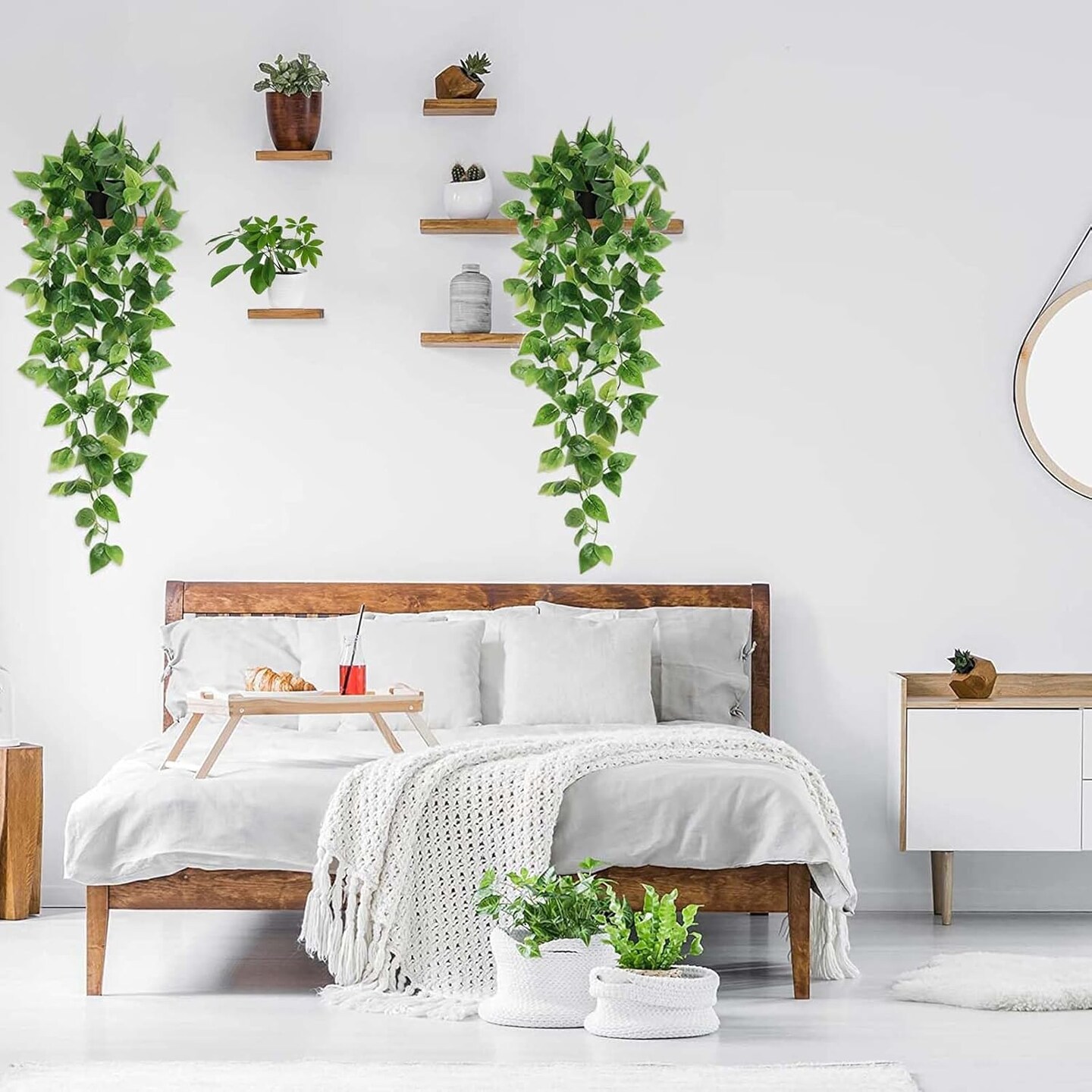 Fake Hanging Plants, 2pcs Artificial Hanging Plant, Faux Pothos Vines Hanging Plant Greenery for Wall Home Living Room Indoor Outdoor Decor (No Baskets)