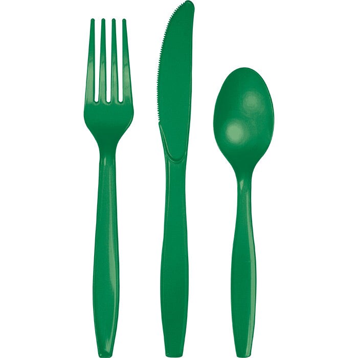 Bulk Pack of 48 Emerald Green Assorted Plastic Cutlery