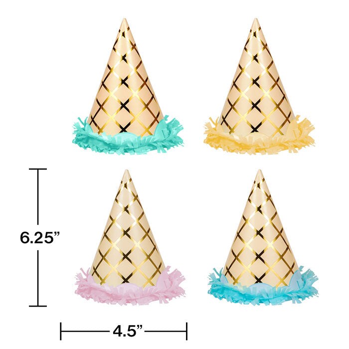 Bulk Pack of 16 Ice Cream Party Foil Fringe Hat, Child&#x27;s