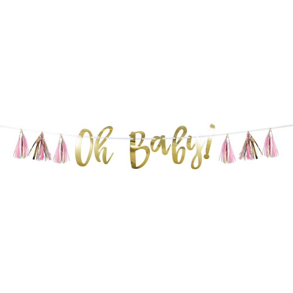 Pink &#x26; Gold Oh Baby Tassel Banner