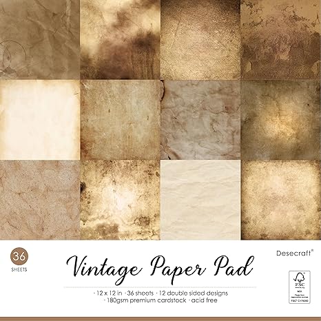 Vintage 12x12 Scrapbooking Cardstock Decorative Paper - 36 Sheets - for Card Making Journaling Planner Origami Textured Decorative Scrapbook Paper Scrapbook Materials Supplies