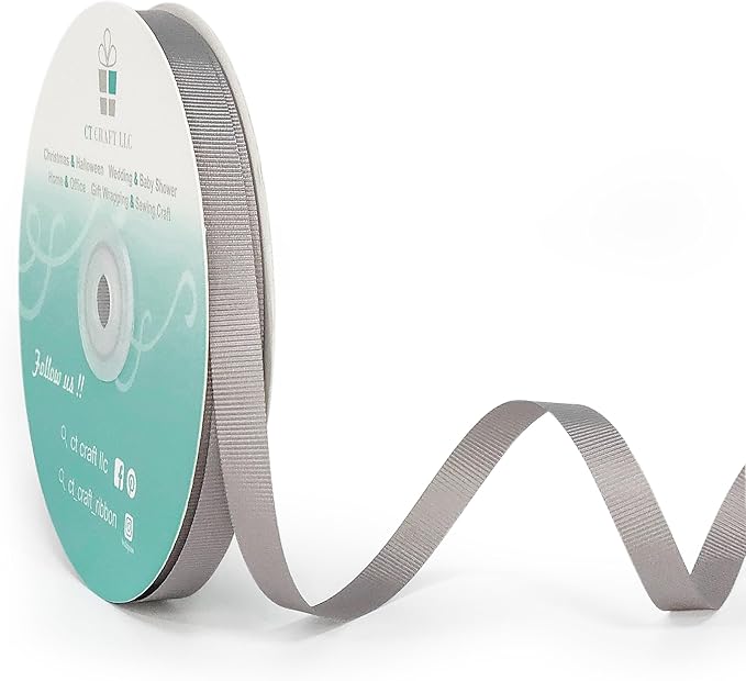 Grosgrain Solid Fabric Ribbon 3/8 Inch x 50 Yds Dark Grey for Christmas Home Decor Gift Wrapping DIY Crafts Hair Bow Scrapbook