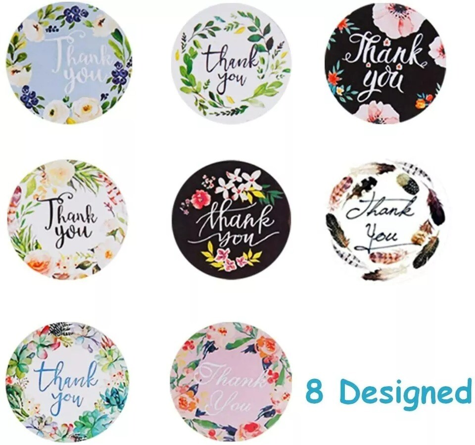 1000Pcs 1 Inch Floral Thank You Stickers Labels Roll Decorative Sealing Sticker