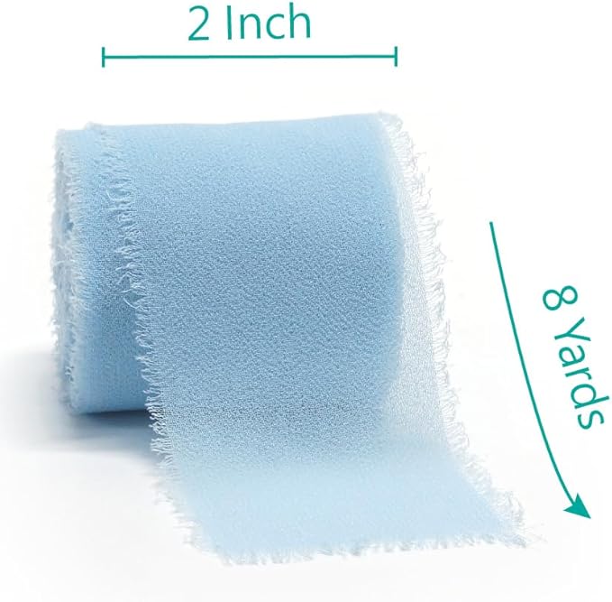 Frayed Chiffon Ribbon 2 inch x 8 Yards x 3 Rolls Light Blue White Pink for Christmas Home Decor Gift Wrapping DIY Crafts Wedding Invitation Bouquets