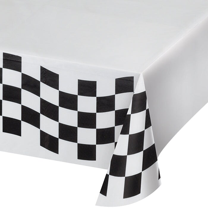 Bulk Pack of 2 Black &#x26; White Check Paper Table covers, 54&#x22; X 102&#x22;
