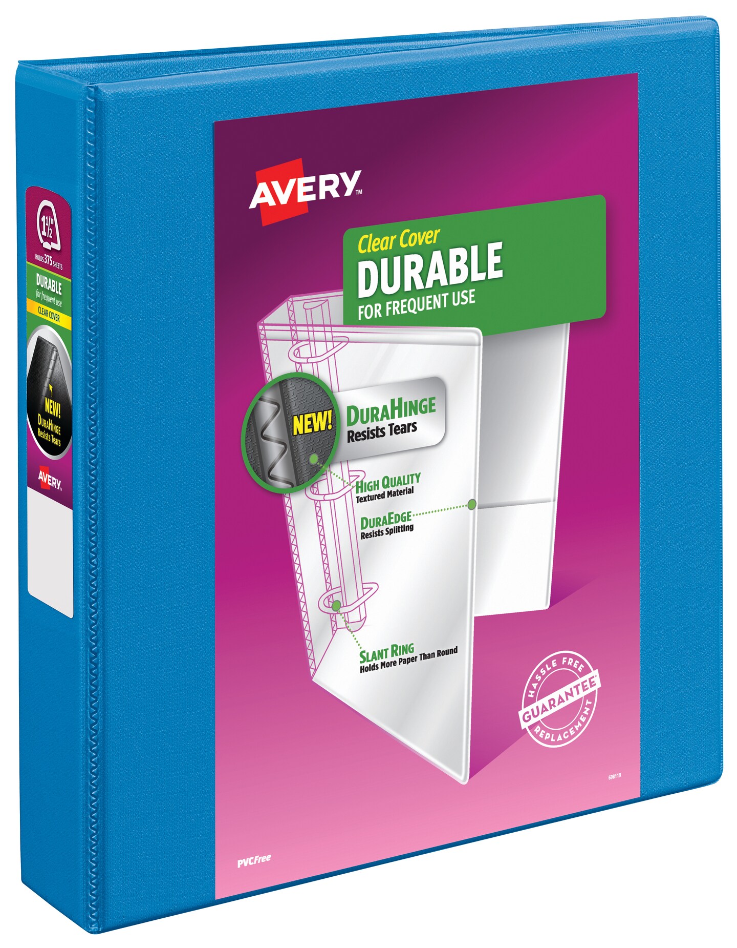 Avery Durable View 3 Ring Binder, 1.5" Slant Rings, 1 Blue Binder (17834)