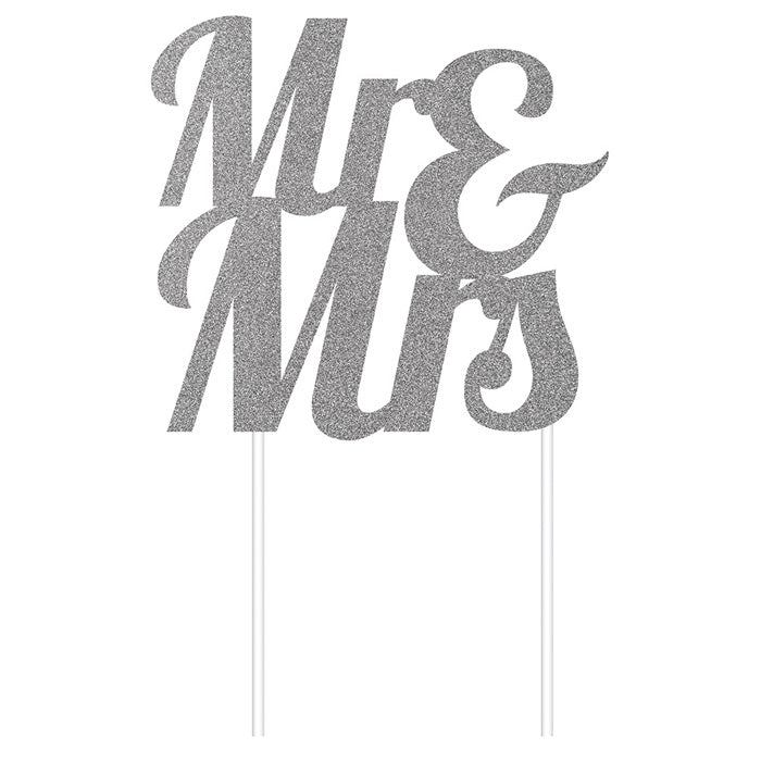 Silver Glitter Mr &#x26; Mrs Cake Topper