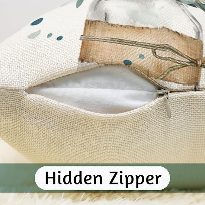 Spring Pillow Covers 18x18 Set of 4 Spring Pillows Decorative Throw Pillows Light Blue Pillowcase Summer Decorations Farmhouse Decor for Couch Sofa