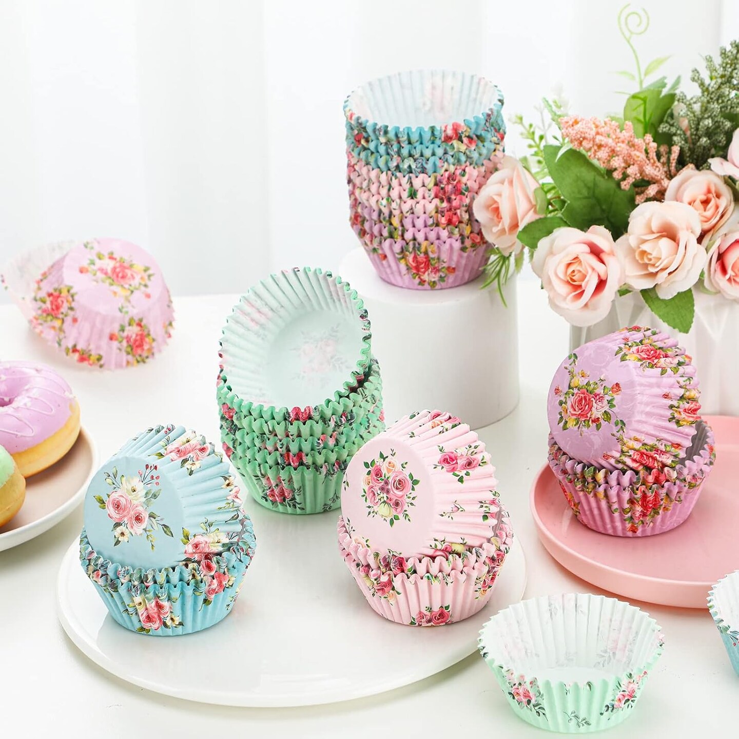 600-Count Floral Cupcake Liners – Easter & Spring Baking Cups, Muffin and Cupcake Wrappers for Tea Parties, Weddings, Birthdays, Baby Showers, 4 Styles