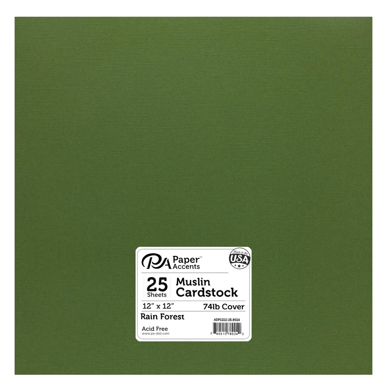 PA Paper Accents Textured Cardstock 12" x 12" Rain Forest, 74lb colored cardstock paper for card making, scrapbooking, printing, quilling and crafts, 25 piece pack