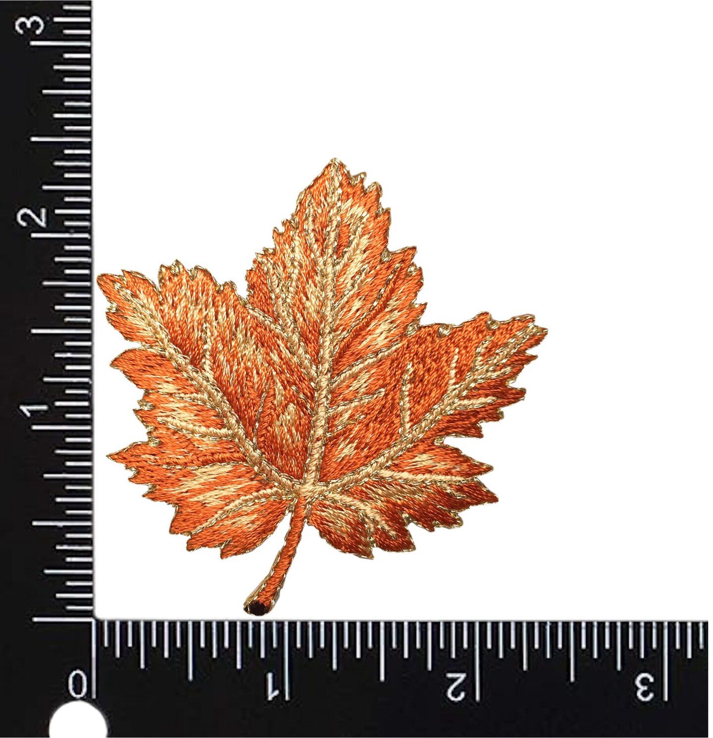 Elegant Tan Maple Leaf Patch &#x2013; Gold Accents, Iron-On (2.38&#x22; x 2.38&#x22;)