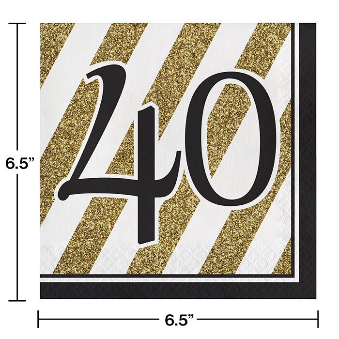 Bulk Pack of 32 Black &#x26; Gold 40th Birthday Napkins
