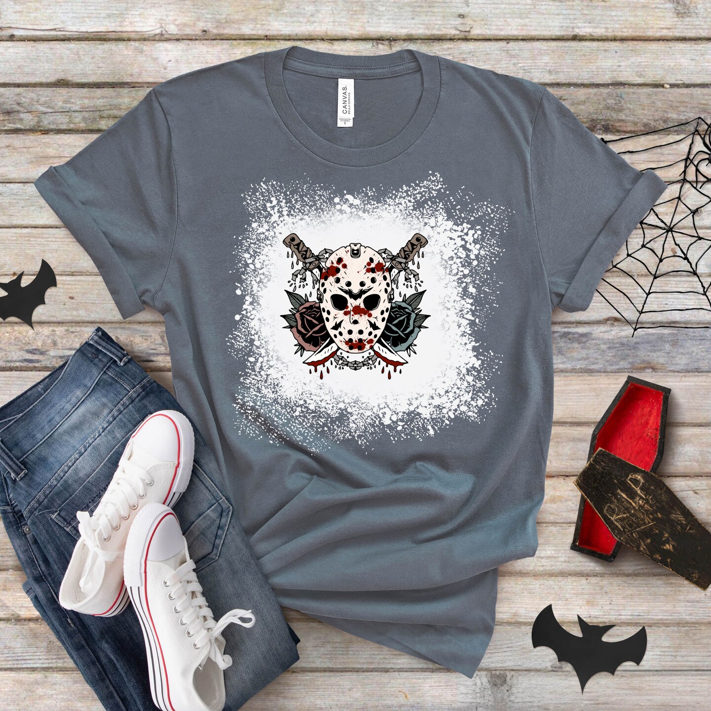 Friday the 13th Horror Shirt | Jason Voorhees Bleached T-Shirt | Horror Movie Tee | Slasher Fan Shirt | Spooky Graphic Tee